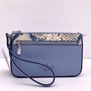 Kate Spade Leila Snake Embossed
Convertible Wristlet Bag, Muted Blue Multi NWT